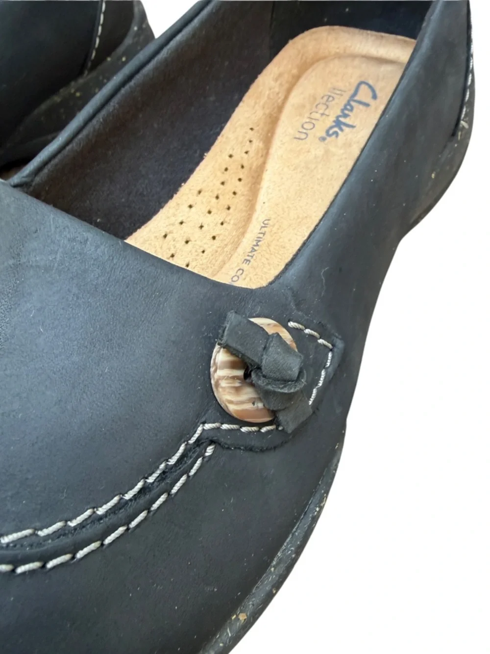 Clarks Collection Women’s 8 Roseville Sky Black Leather Slip-On Loafers